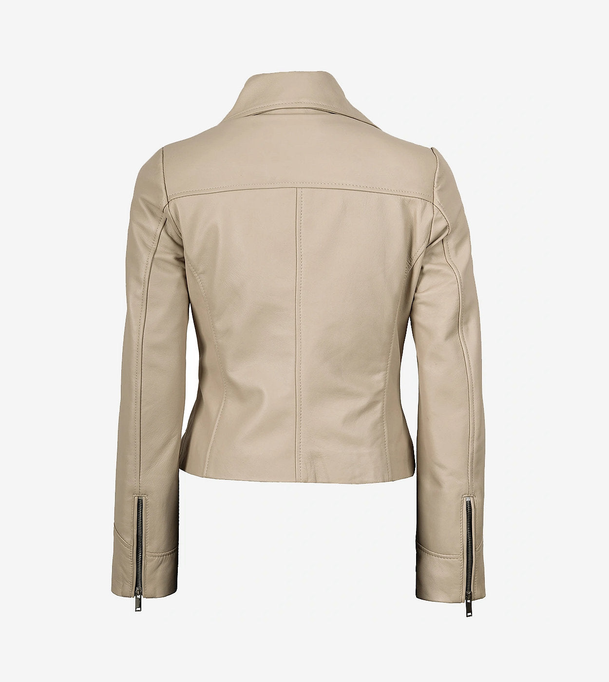 Womens Real Lambskin Leather Beige Moto Jacket