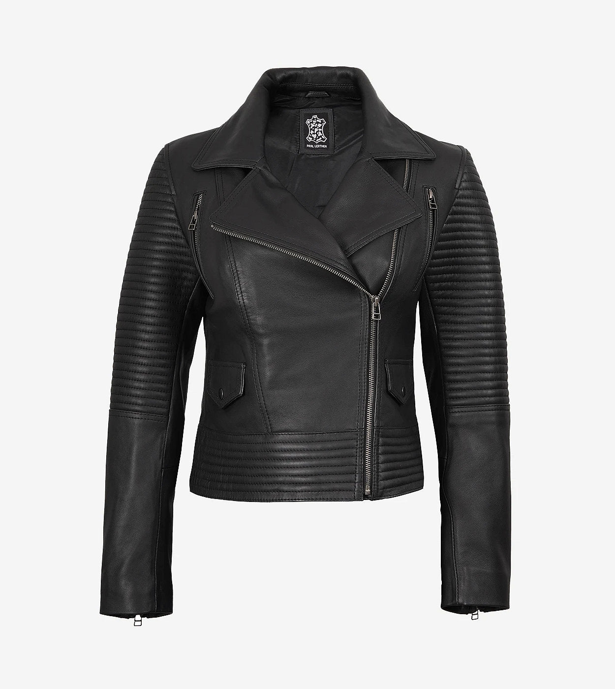 Womens Real Lambskin Leather Black Biker Style Jacket