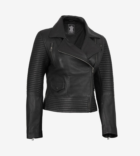 Womens Real Lambskin Leather Black Biker Style Jacket