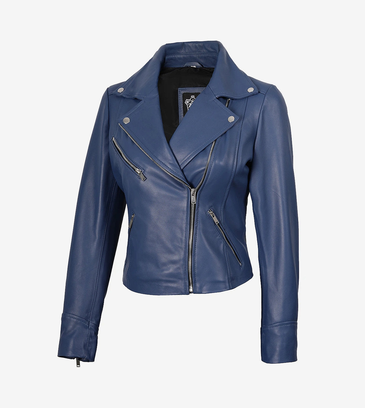 Womens Real Lambskin Leather Blue Moto Jacket