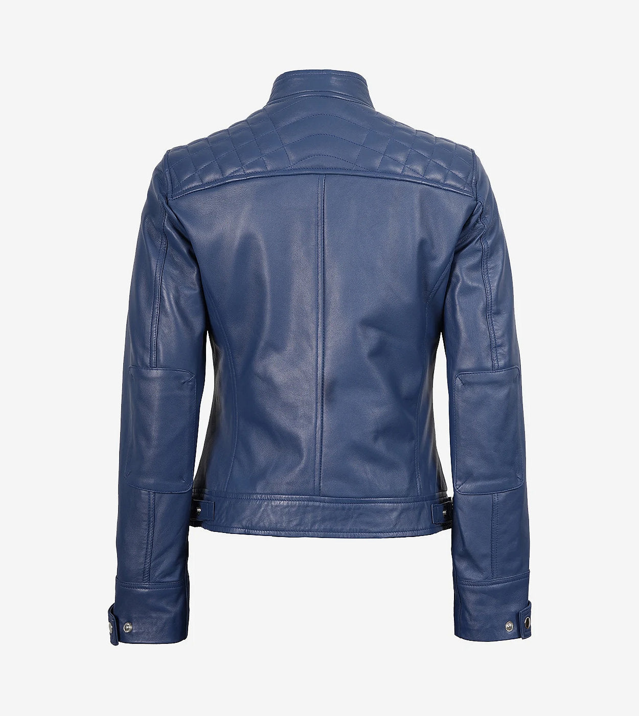 Womens Real Lambskin Leather Blue Quilted Biker Jacket