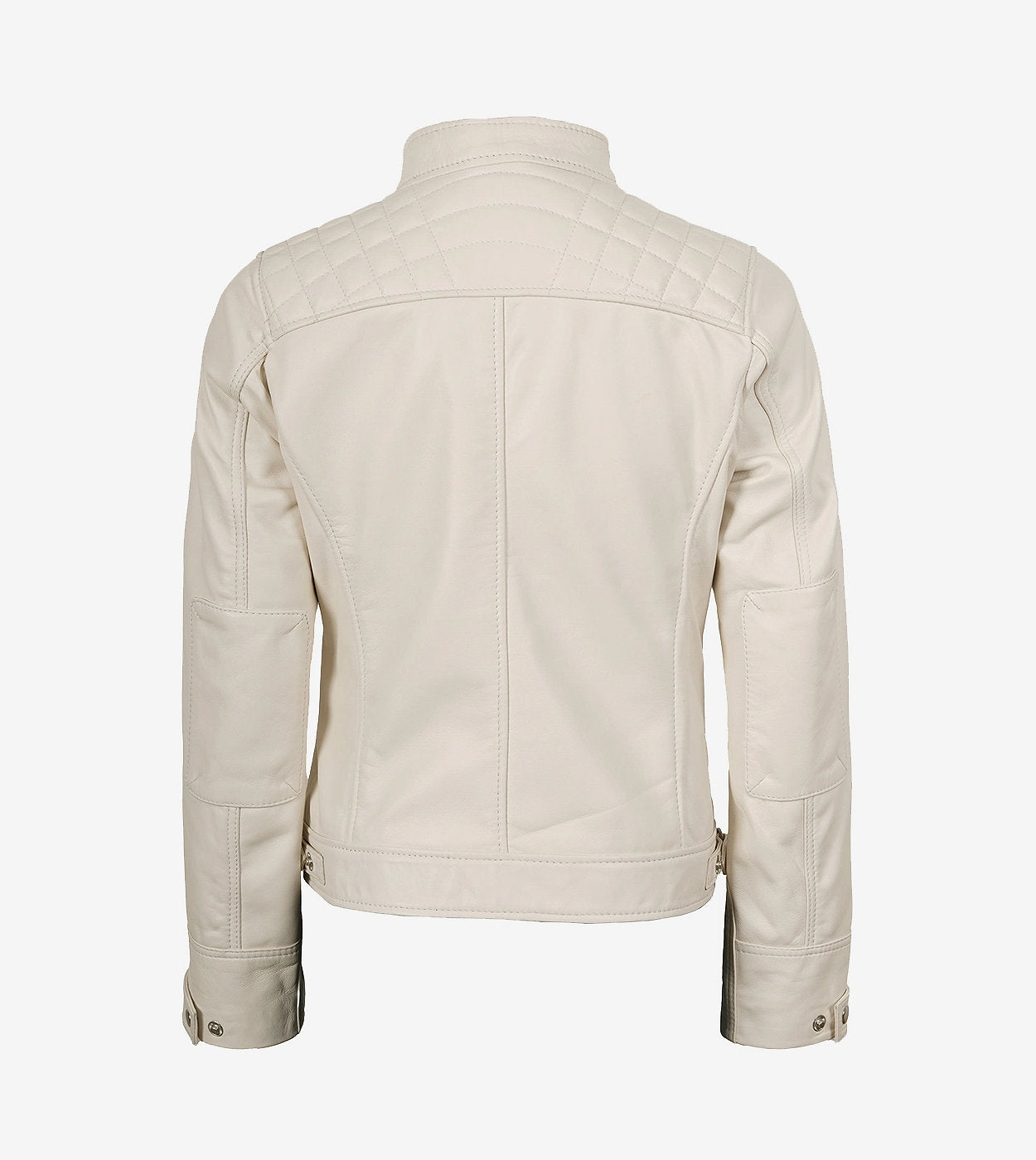 Womens Real Lambskin Leather Off White Quilted Biker Jacket