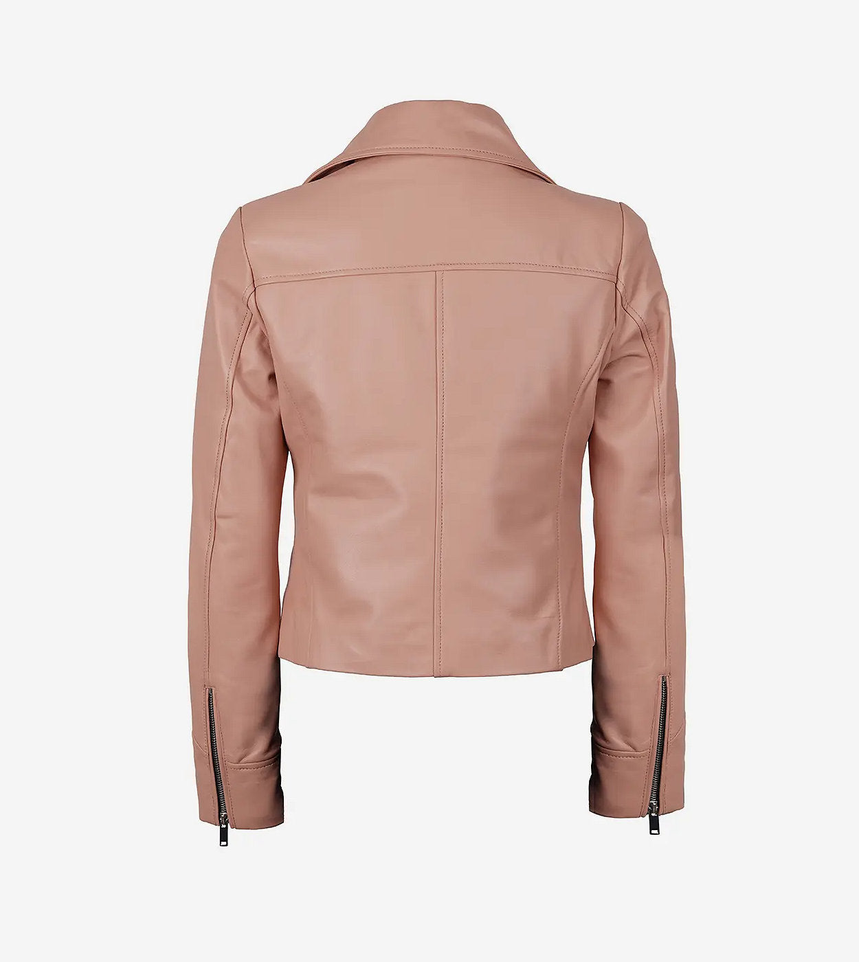 Womens Real Lambskin Leather Pink Asymmetrcial Style Jacket