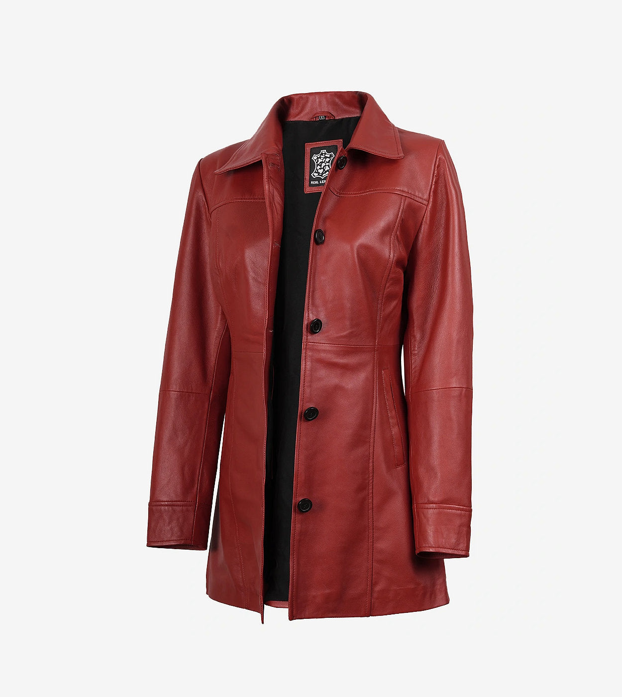 Womens Real Lambskin Leather Red Car Coat