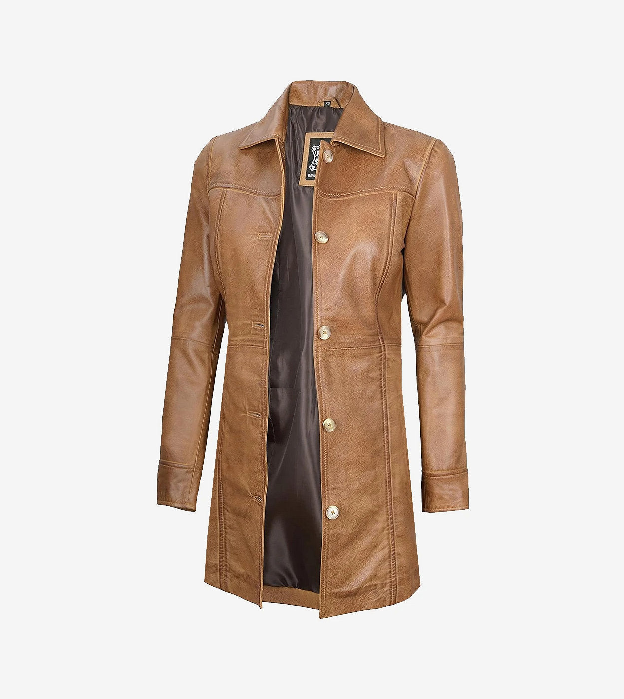 Womens Real Leather Camel Brown Coat