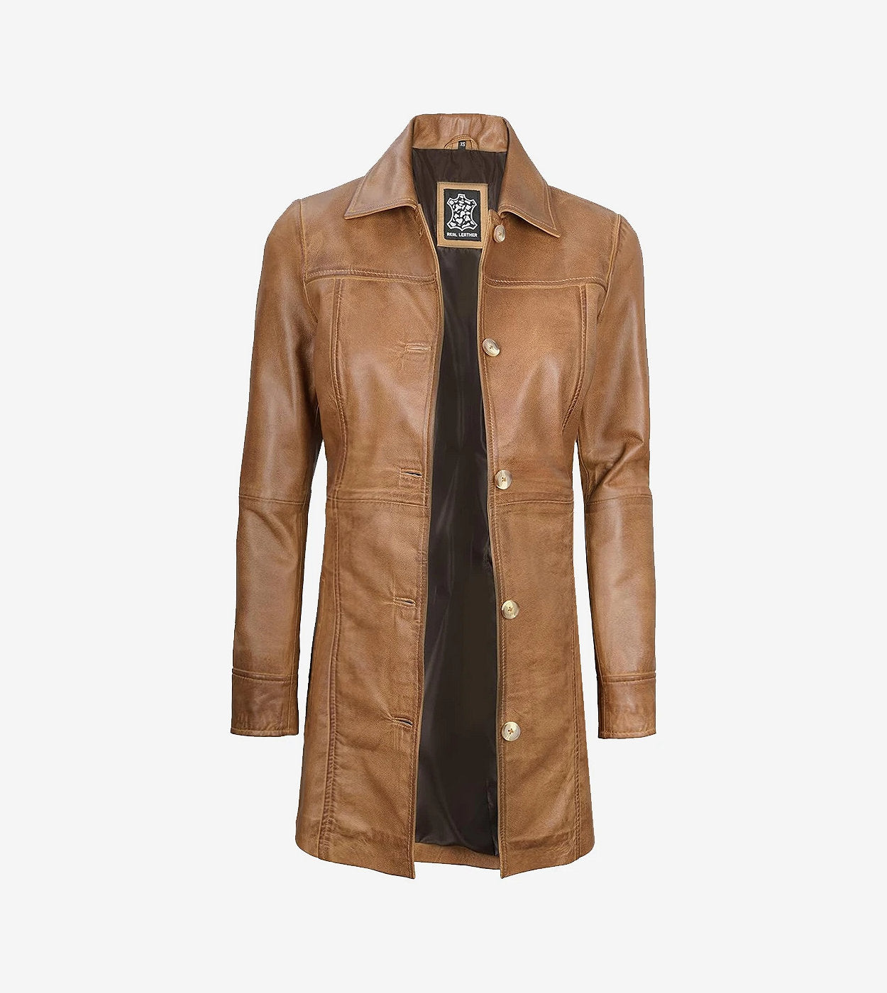 Womens Real Leather Camel Brown Coat