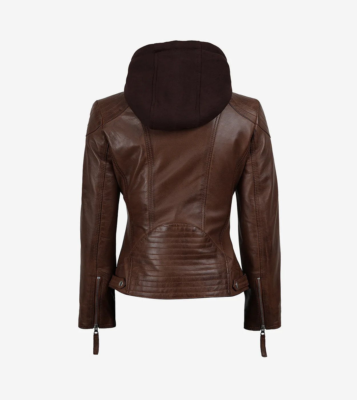 Womens Real Leather Cognac Jacket With Hood