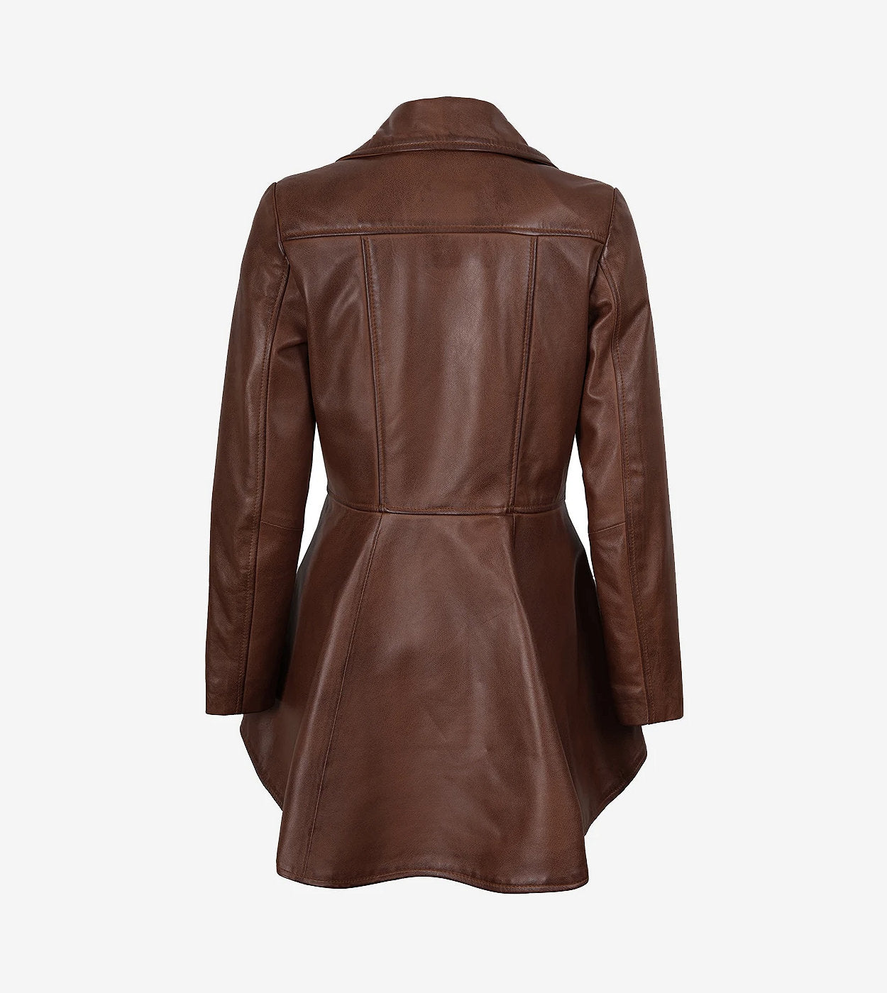 Womens Real Leather Cognac Peplum Jacket