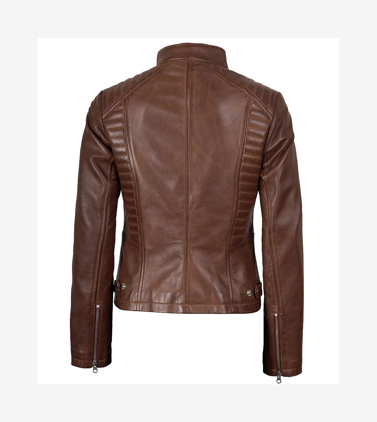Womens Real Leather Cognac Waxed Biker Jacket