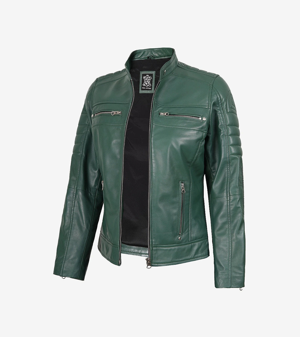Womens Real Leather Green Motorcycle Jacket
