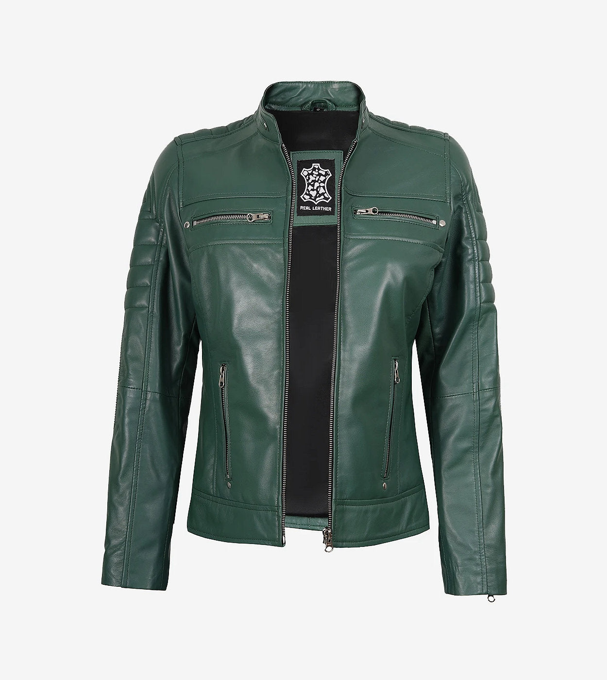 Womens Real Leather Green Motorcycle Jacket