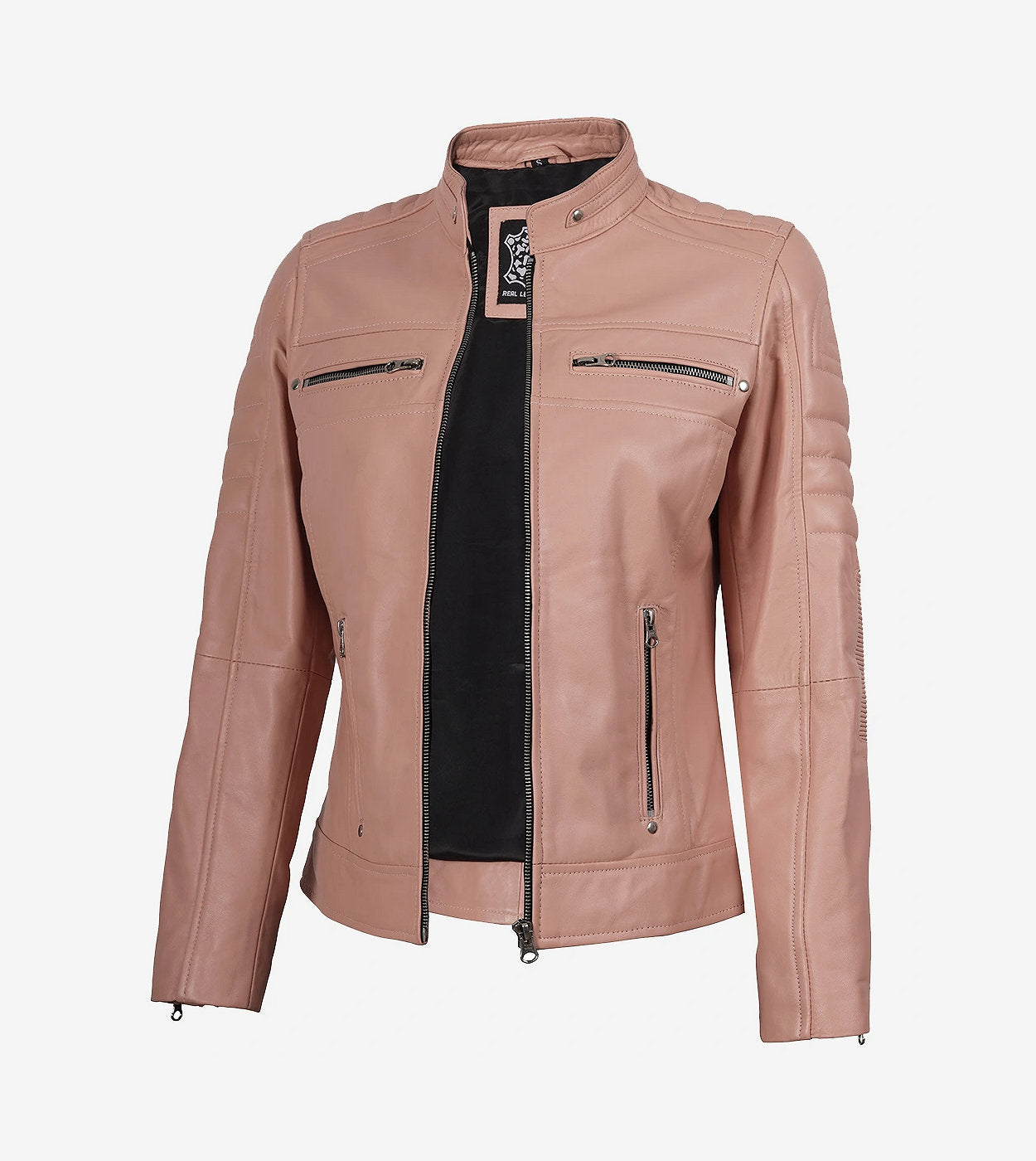 Womens Real Leather Pink Biker Style Jacket