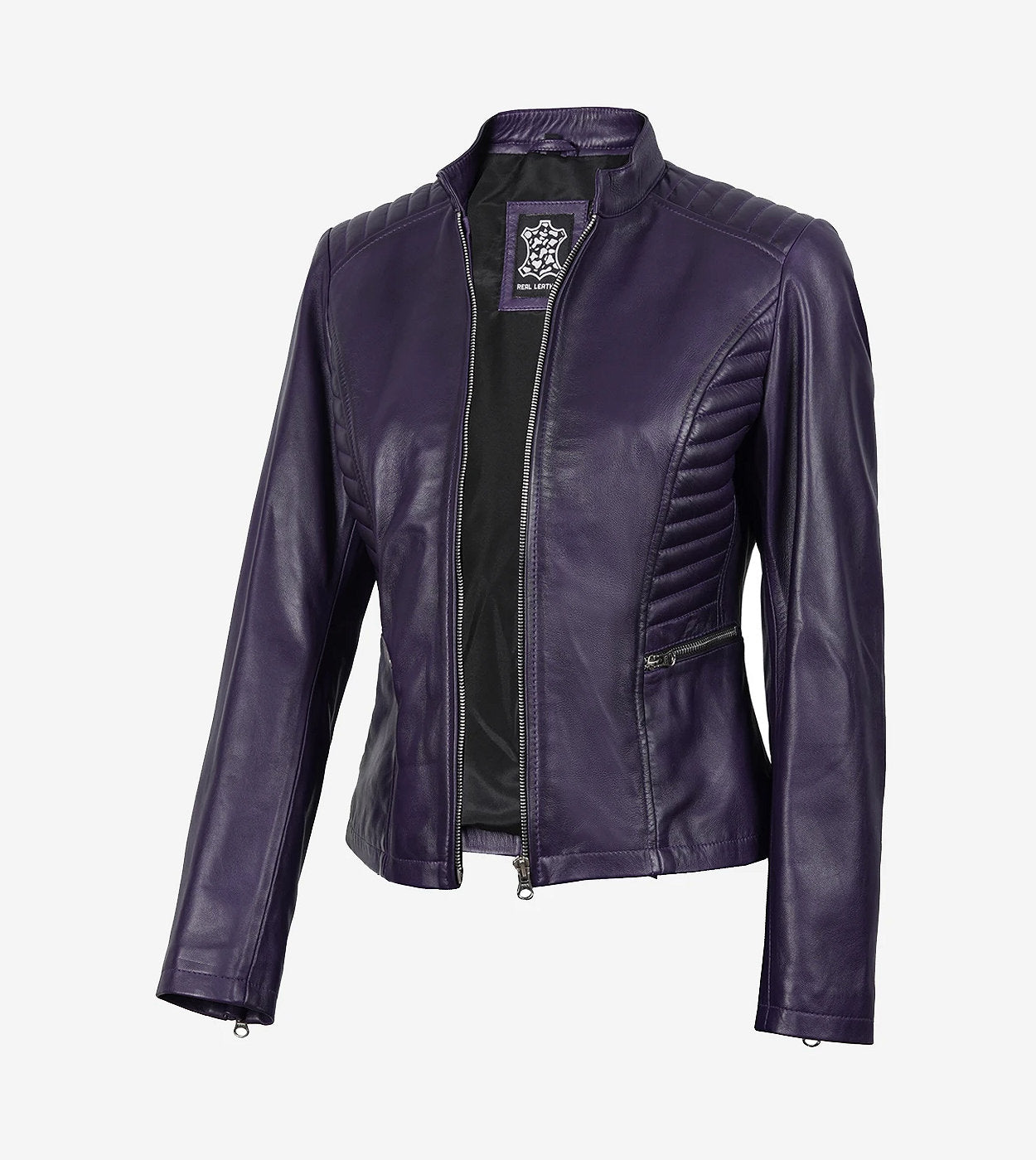 Womens Real Leather Purple Biker Style Jacket