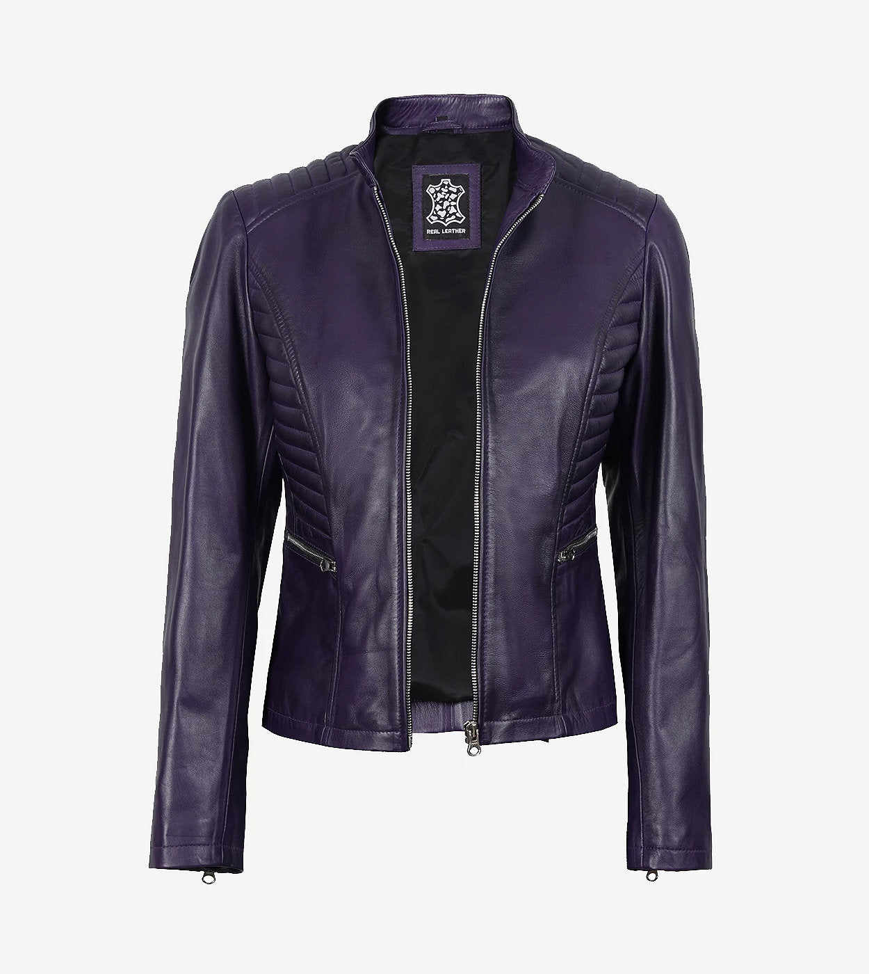 Womens Real Leather Purple Biker Style Jacket