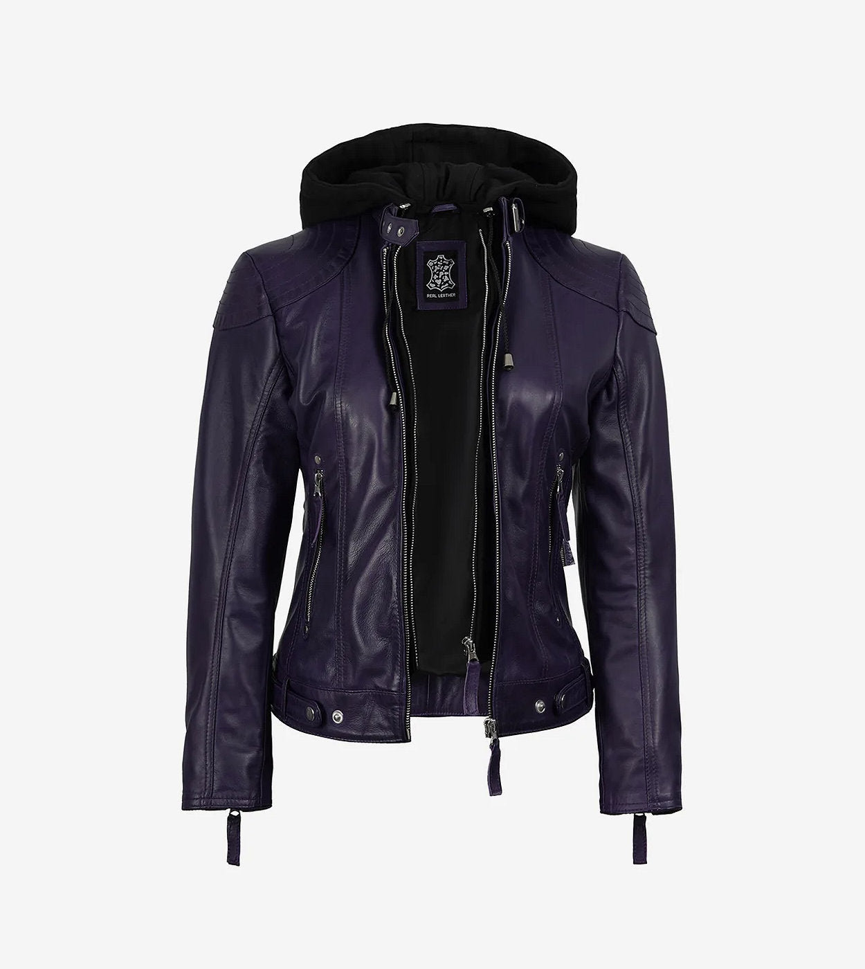 Womens Real Leather Purple Jacket With Hood
