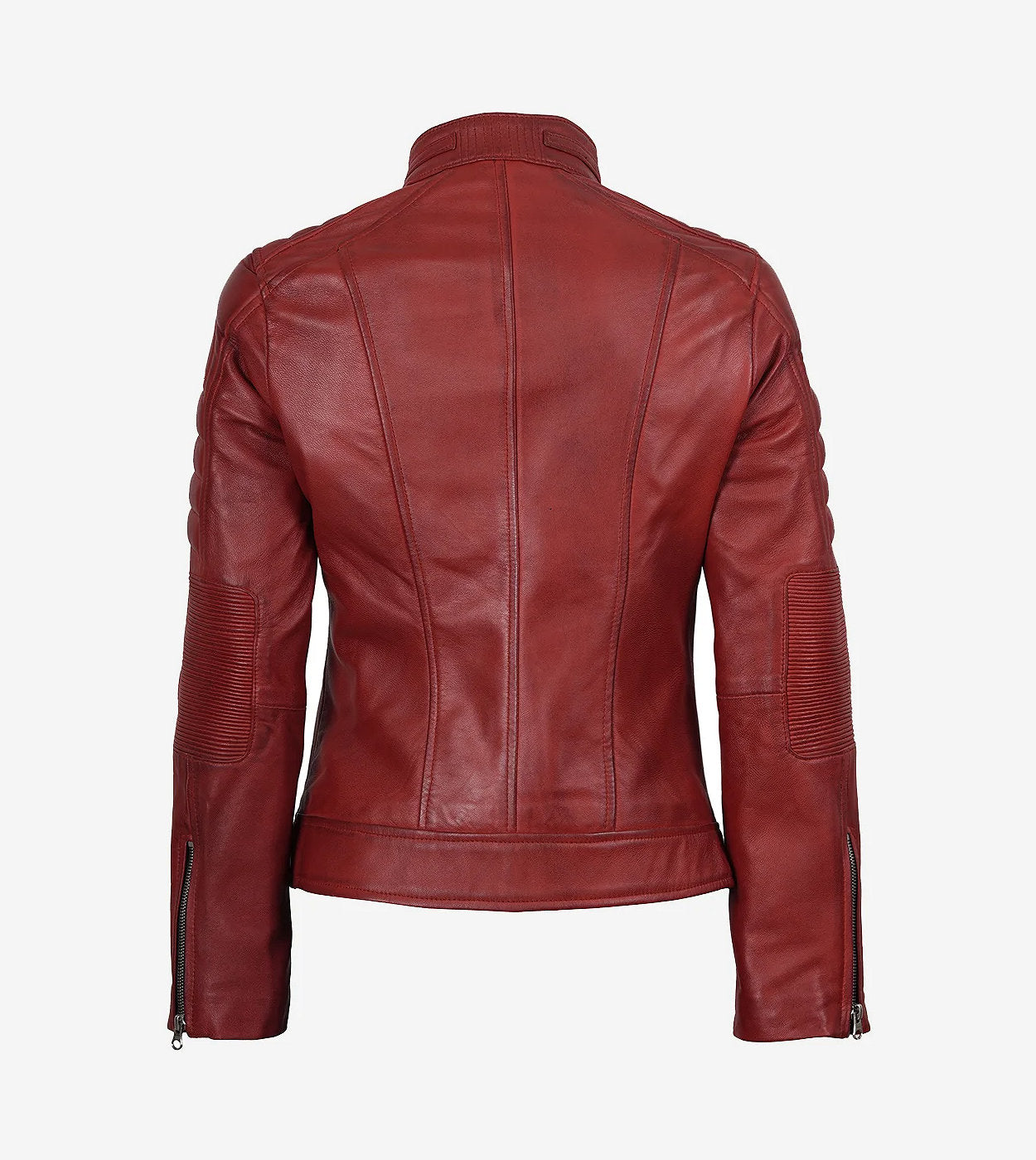 Womens Real Leather Red Waxed Biker Style Jacket