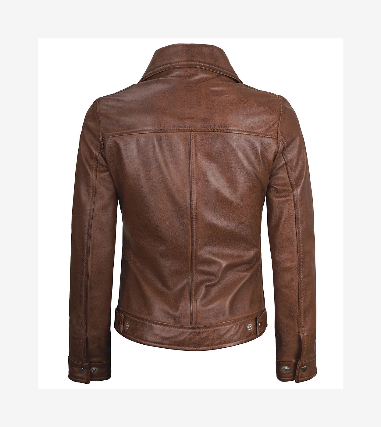 Womens Shirt Collar Cognac Harrington Leather Jacket