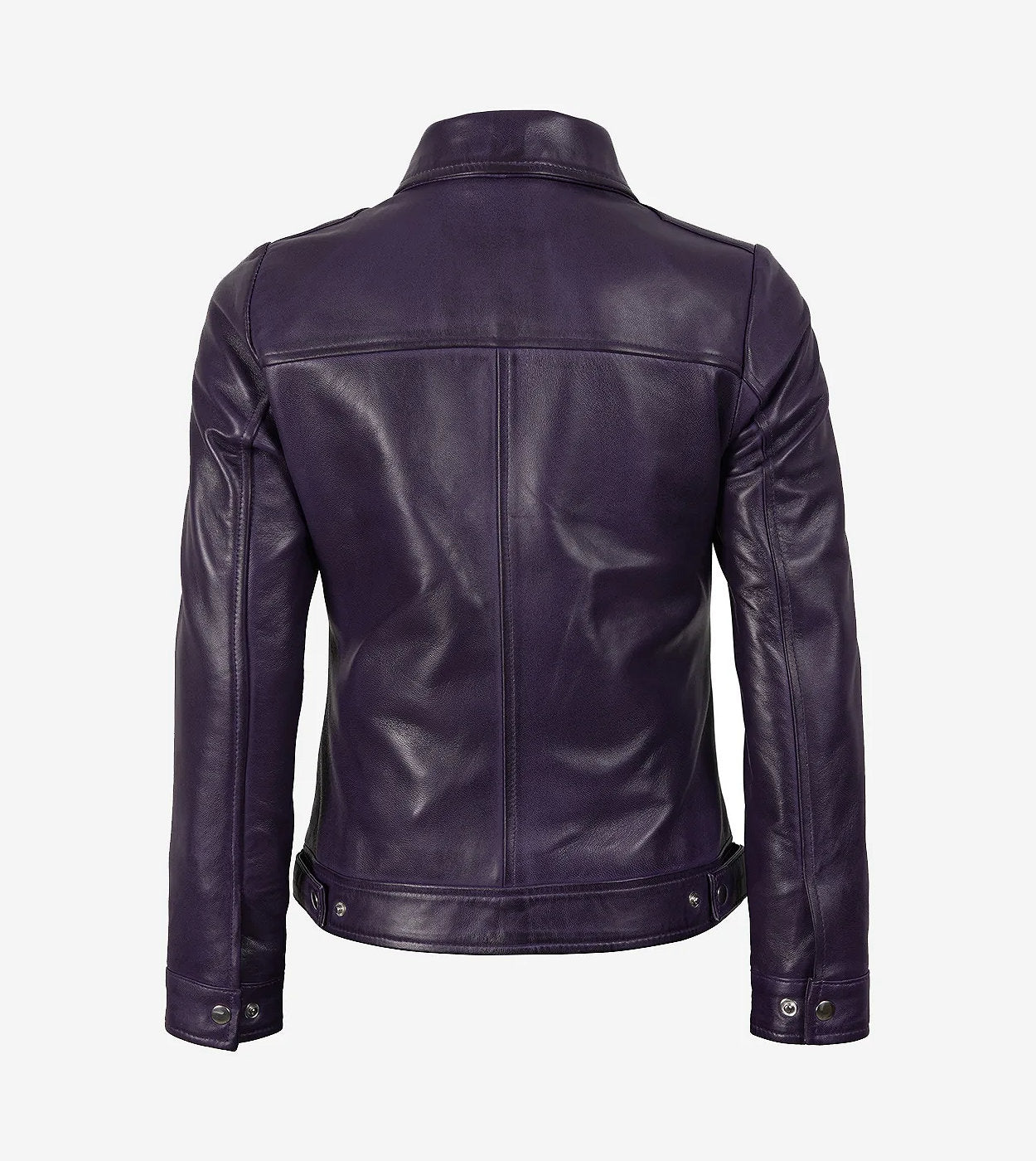 Womens Shirt Collar Purple Leather Jacket