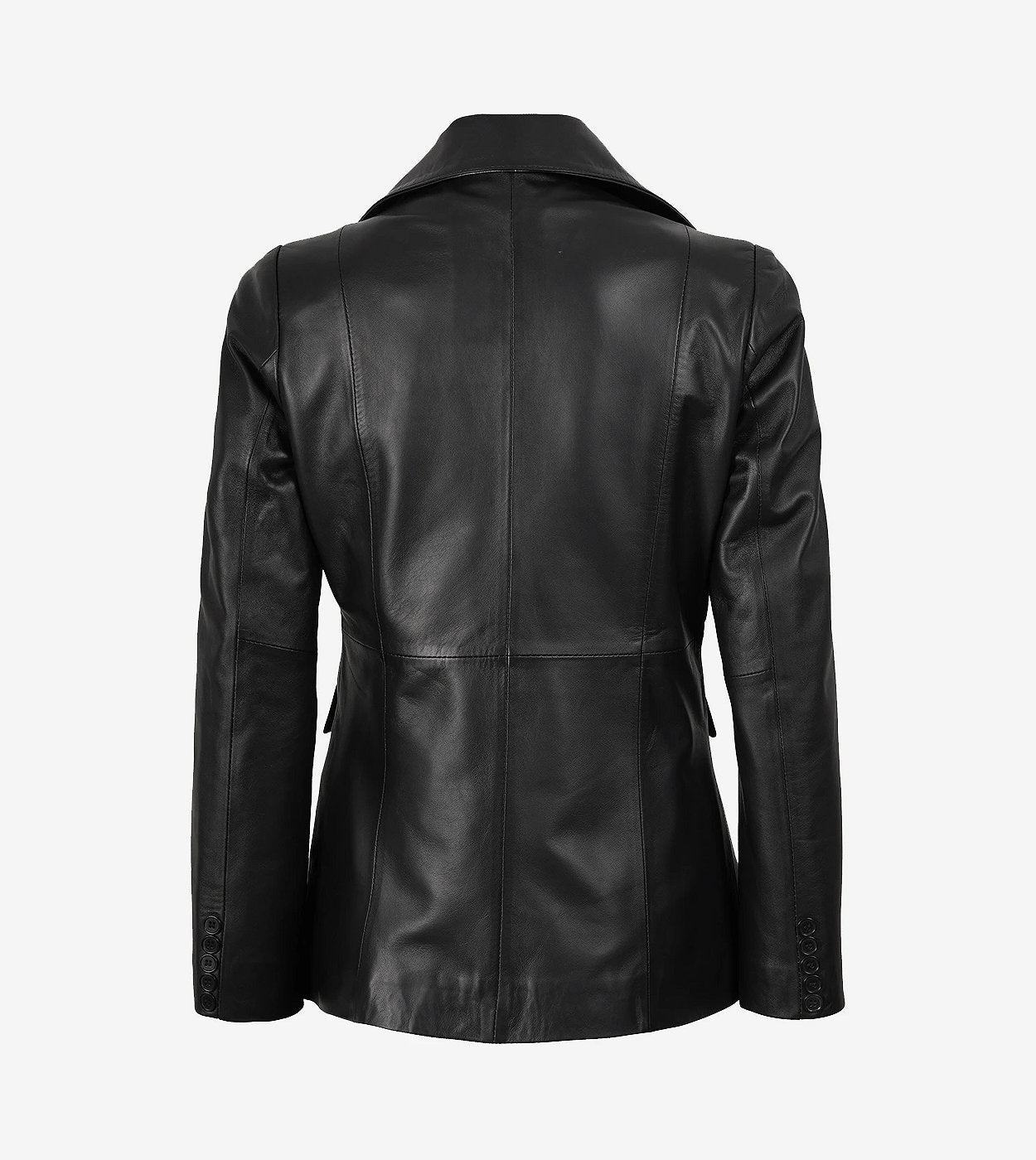 Womens Single Button Black Leather Blazer - Peak Lapel