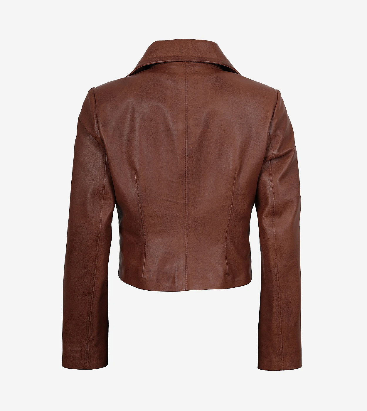 Womens Single Button Cognac Cropped Leather Jacket