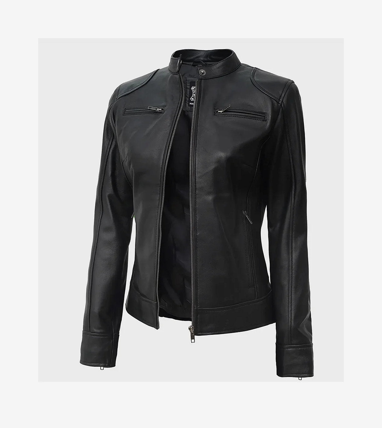 Womens Tall Black Biker Style Leather Jacket