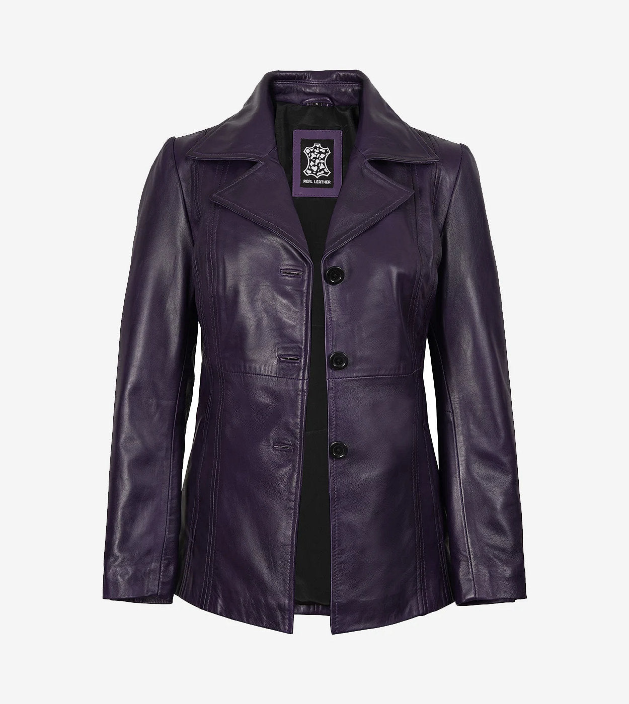 Womens Three Button Purple Leather Blazer