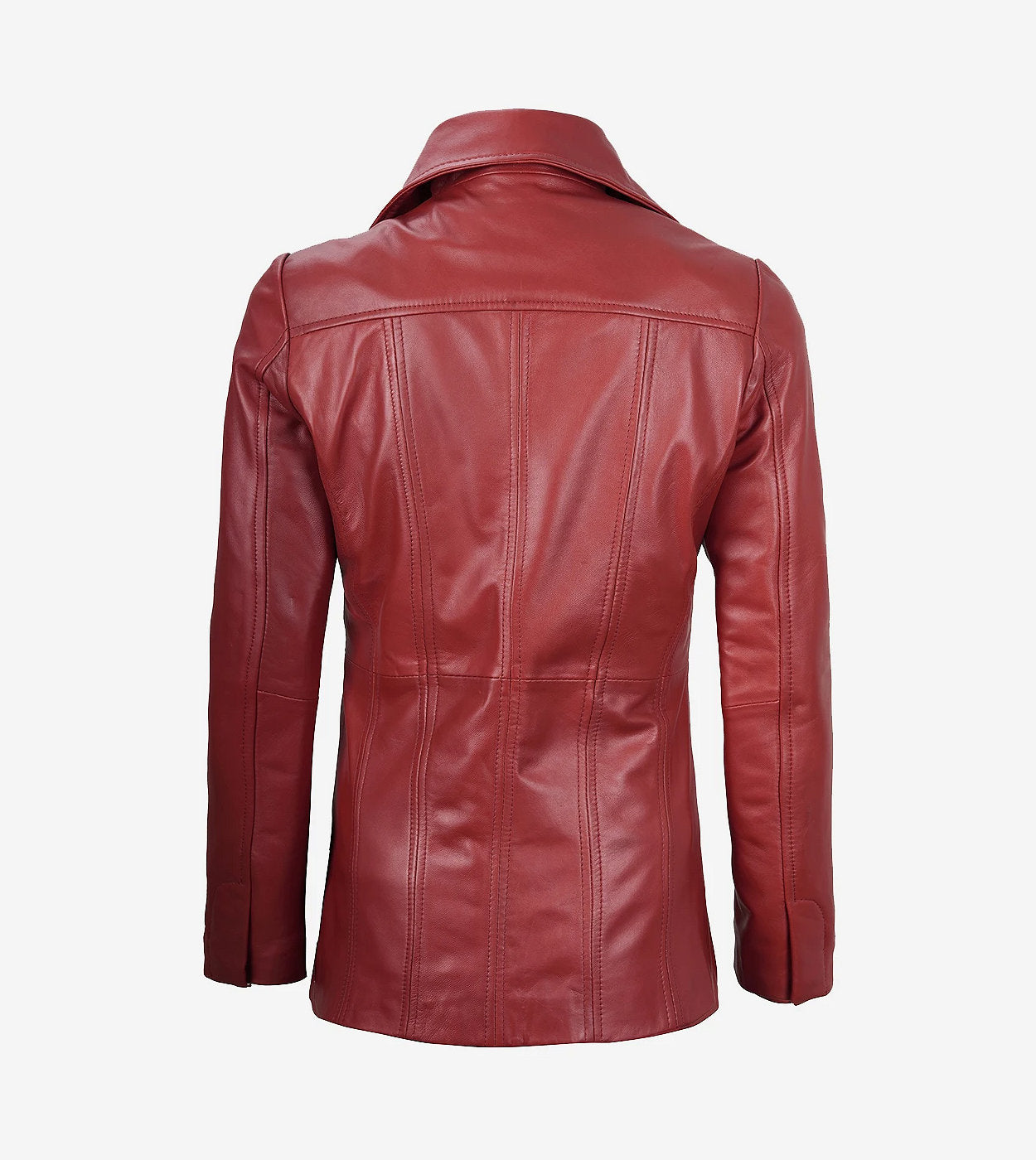Womens Three Button Red Leather Blazer