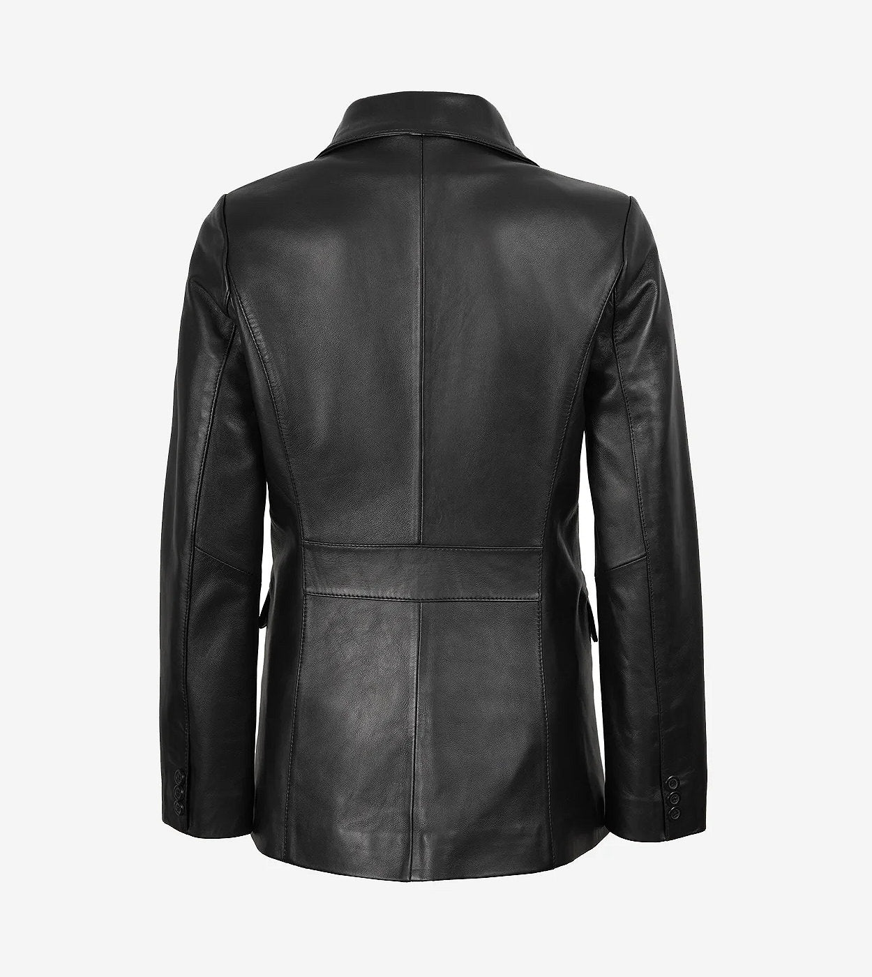 Womens Two Button Black Leather Blazer - Notch Lapel