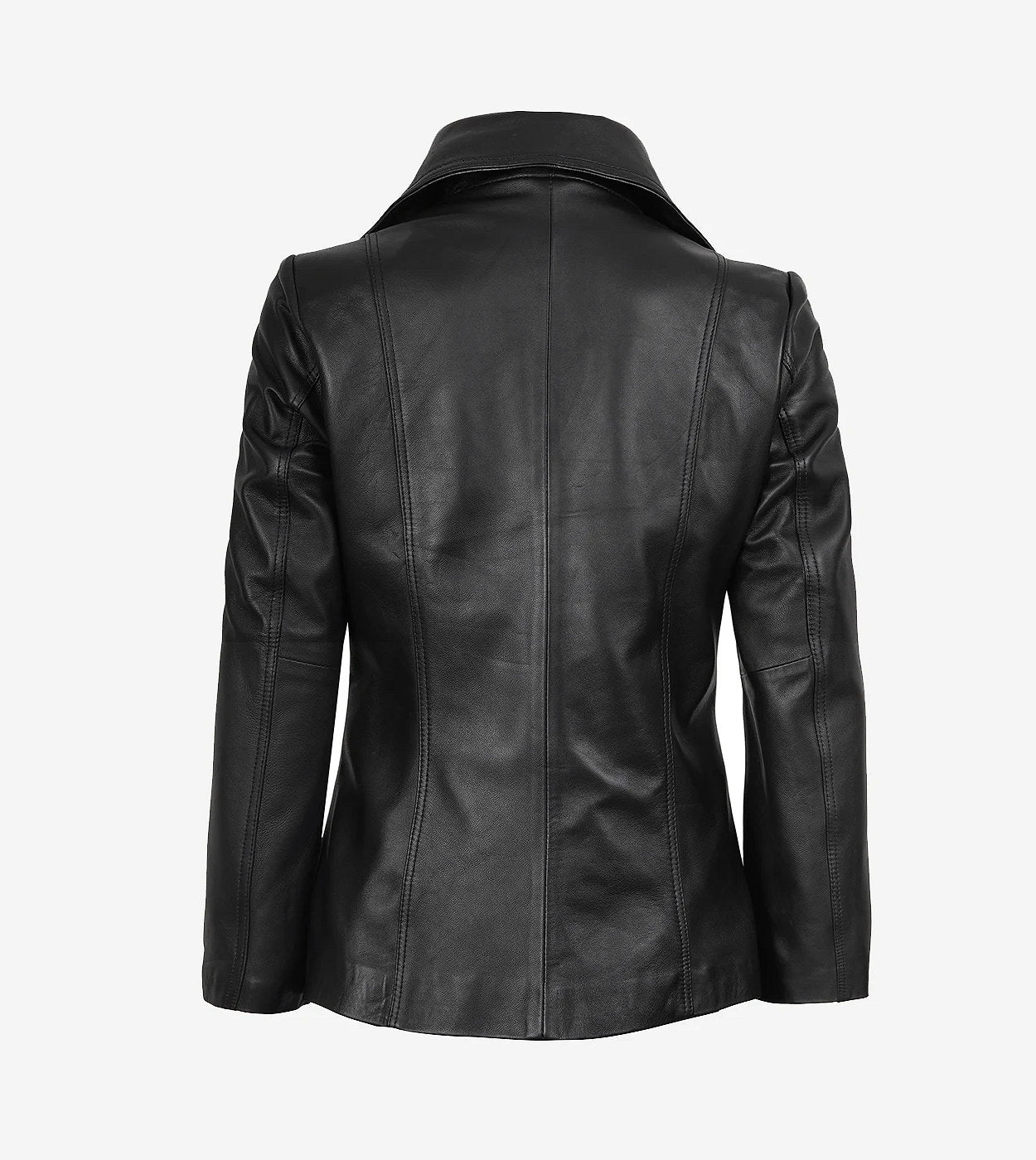 Womens Two Button Black Premium Leather Blazer