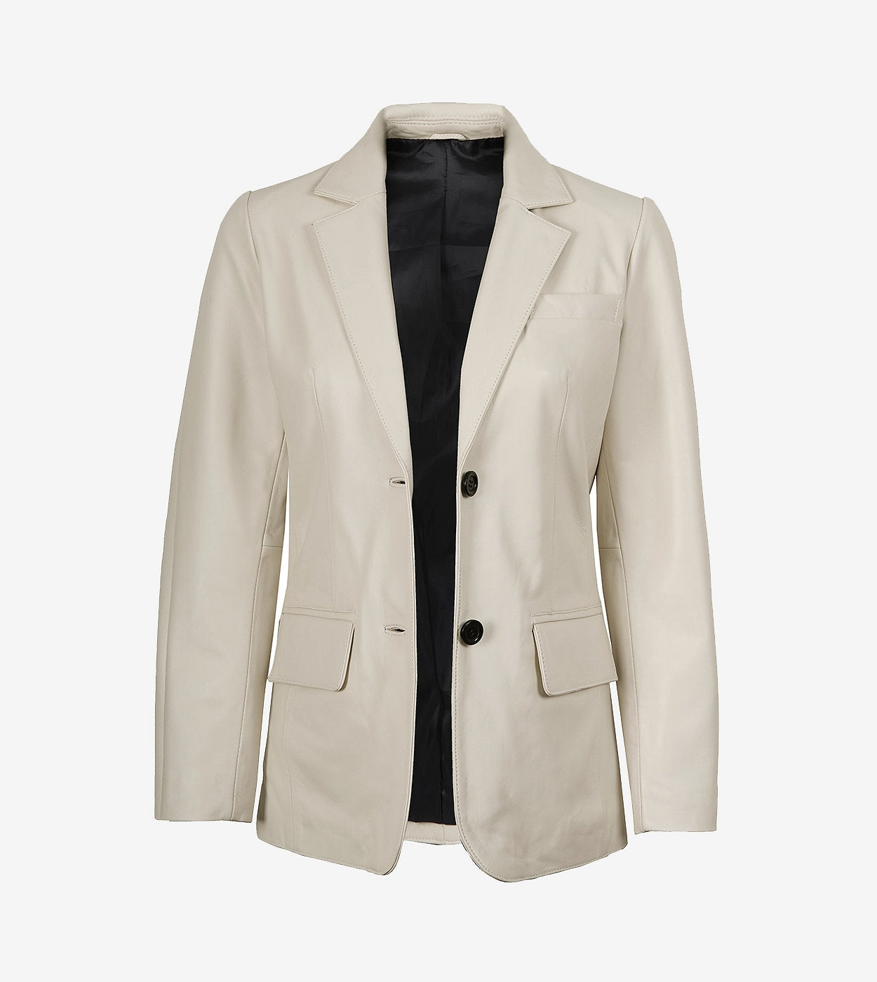 Womens Two Button Off White Leather Blazer