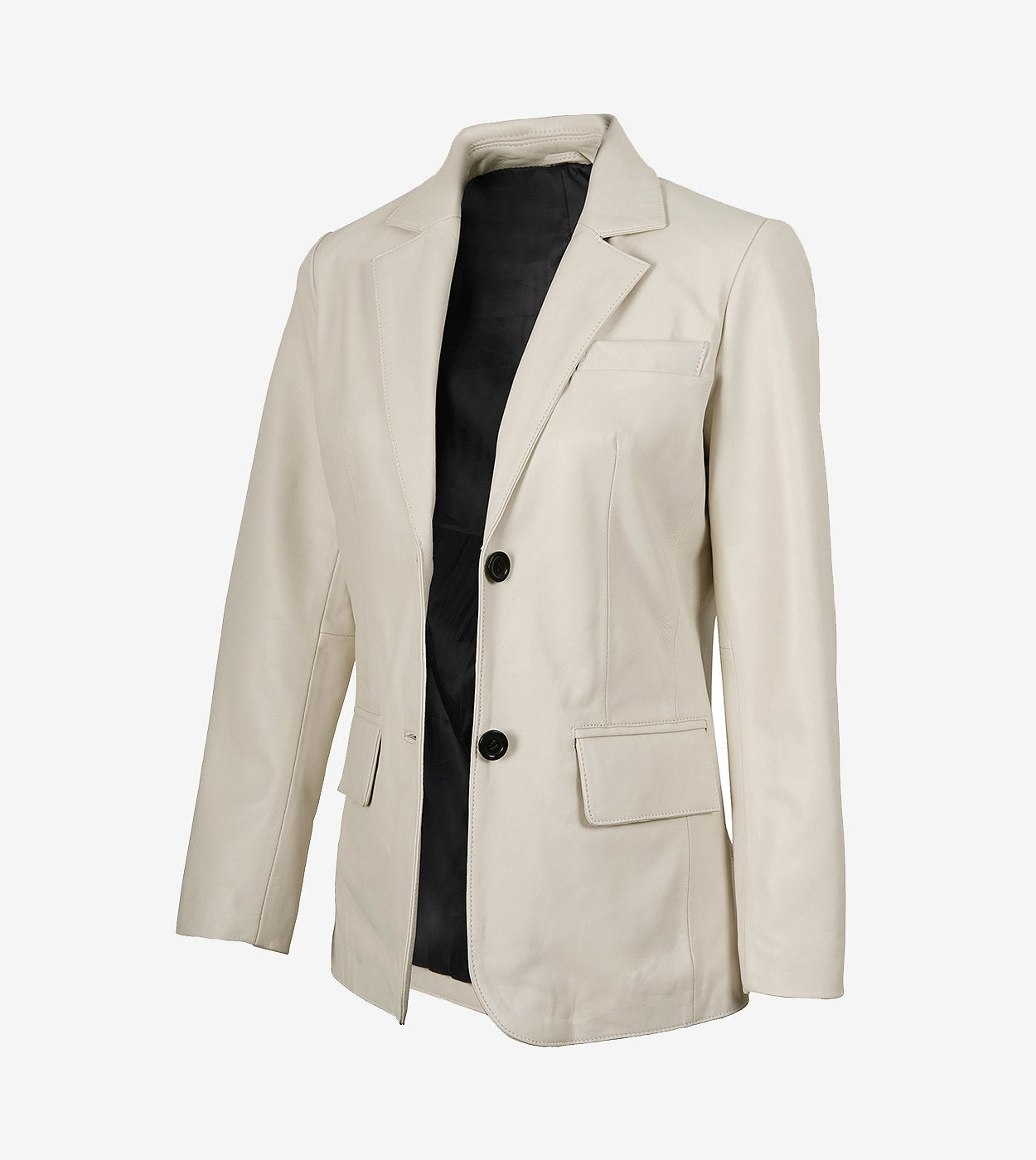 Womens Two Button Off White Leather Blazer